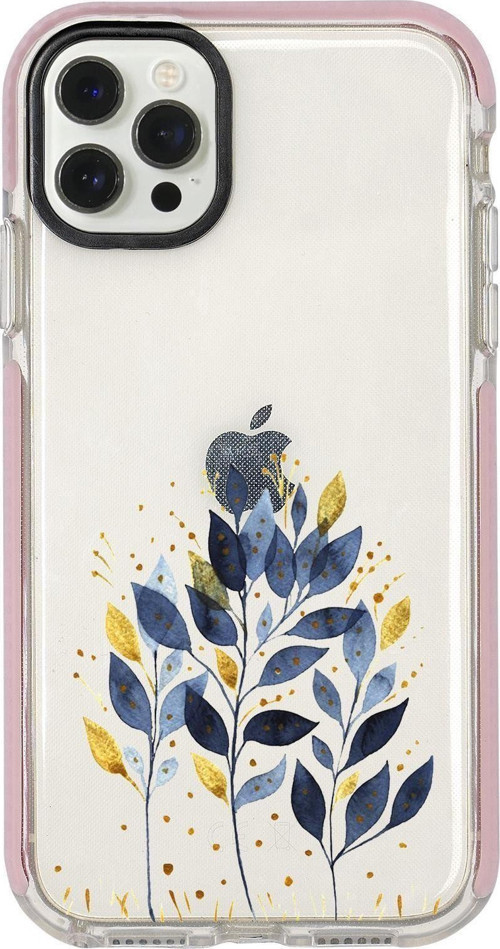 Iphone 12 Pro Max Uyumlu Mavi Yaprak Desenli Candy Bumper Silikonlu Telefon Kılıfı