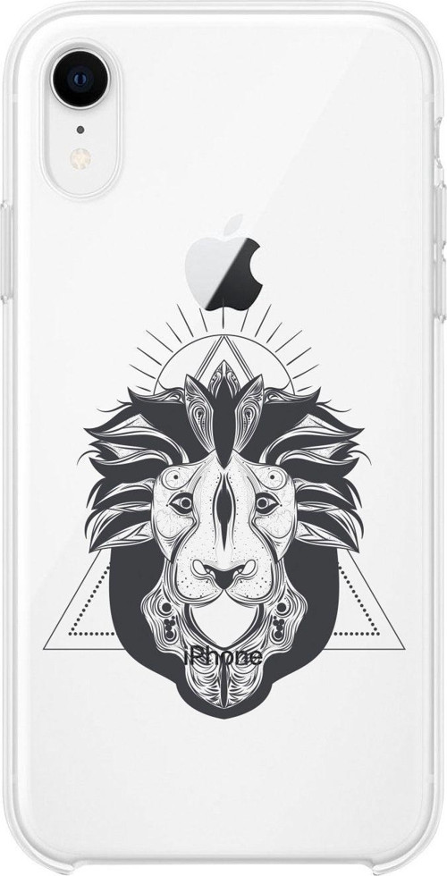 İphone Xr Aslan Çizim Desenli Şeffaf Telefon Kılıfı