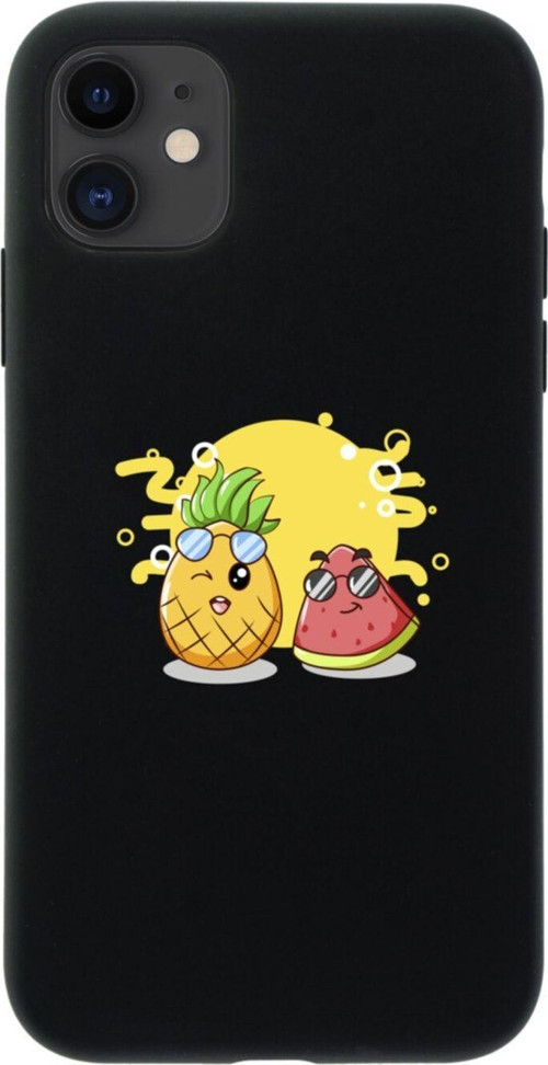 İphone 12 Ananas Ve Karpuz Tasarımlı Siyah Telefon Kılıfı