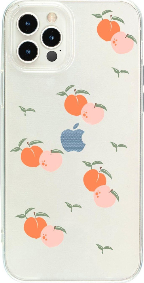 Iphone 12 Pro Şeftali Desenli Şeffaf Telefon Kılıfı