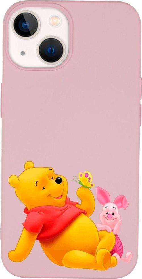 İphone 14 Plus Winnie The Pooh Desenli Lansman Pembe Telefon Kılıfı