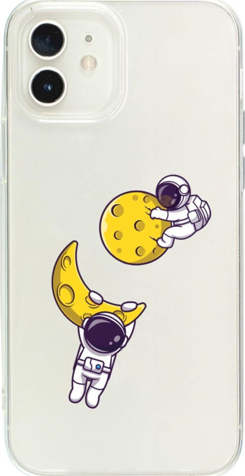 İphone 12 Astronot Ay Ve Yıldız Şeffaf Telefon Kılıfı