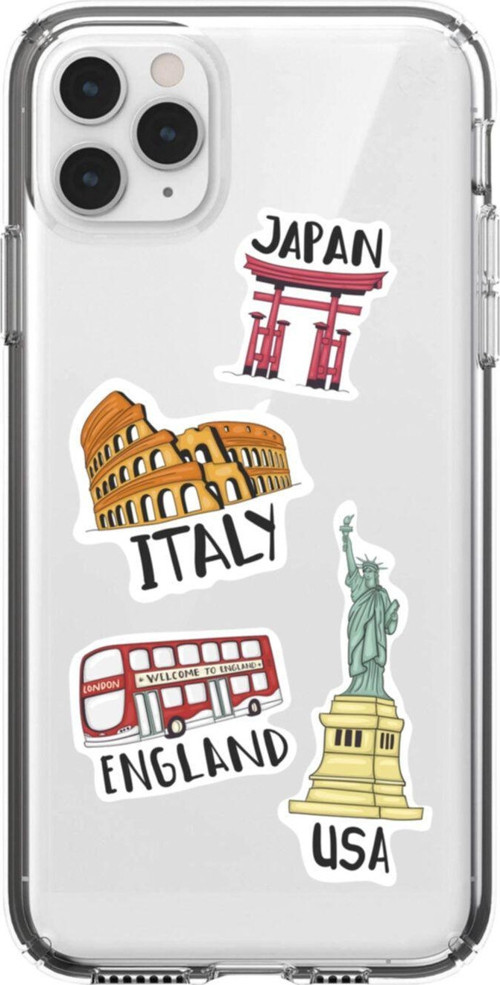 Iphone 11 Pro Sticker Ülkeler Tasarımlı Şeffaf Telefon Kılıfı