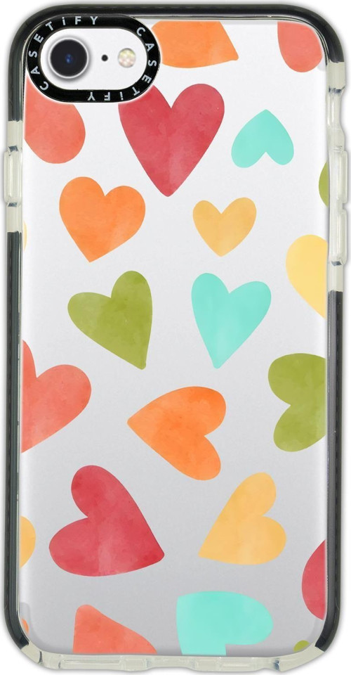 İphone 8 Uyumlu Casetify Renkli Kalpler Desenli Anti Shock Premium Silikonlu Siyah Kenar Detaylı Tel
