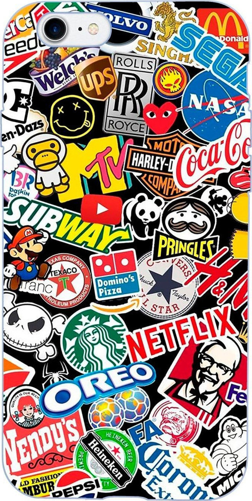 İphone 8 Sticker Mix Desenli Tasarımlı Lila Telefon Kılıfı