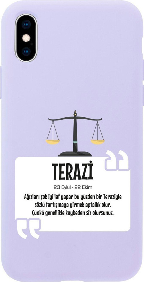 İphone X Terazi Burcu Tasarımlı Lila Telefon Kılıfı