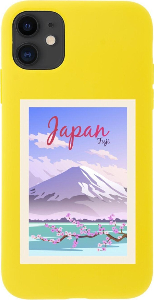 Iphone 11 Japan Fuji Tasarımlı Sarı Telefon Kılıfı