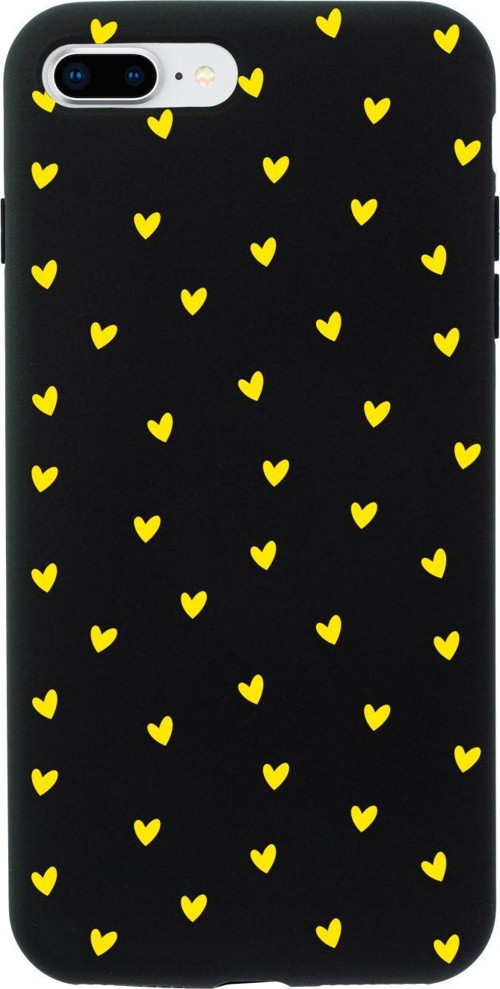 İphone 8 Plus Minik Kalpler Sarı Tasarımlı Siyah Telefon Kılıfı