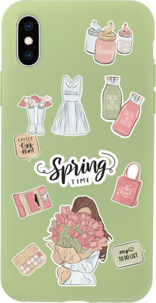 İphone Xs Spring Time Tasarımlı Yeşil Telefon Kılıfı