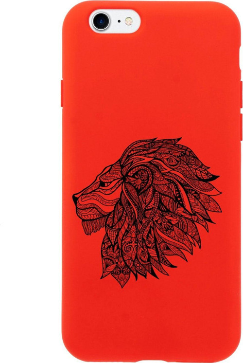 İphone Se Çizim Aslan Tasarımlı Kırmızı Telefon Kılıfı