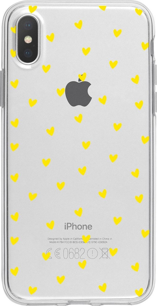 İphone X Minik Kalpler Sarı Desenli Şeffaf Telefon Kılıfı