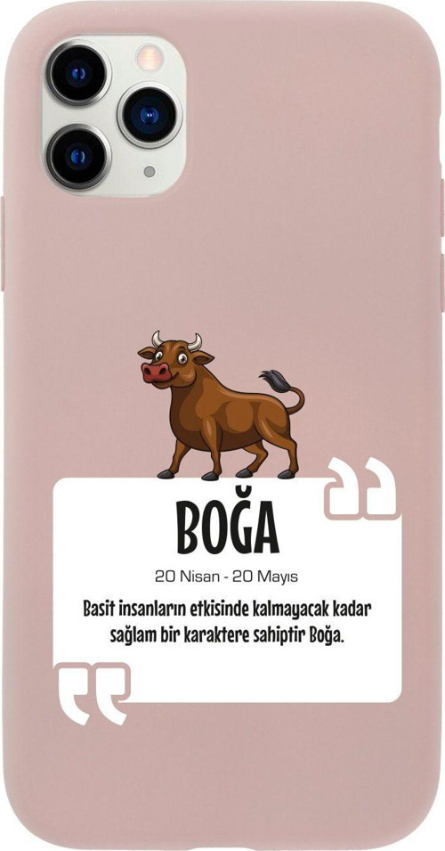 Iphone 11 Pro Boğa Burcu Tasarımlı Pembe Telefon Kılıfı
