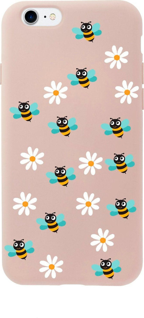 İphone 8 Bee Etiket Tasarımlı Pembe Telefon Kılıfı