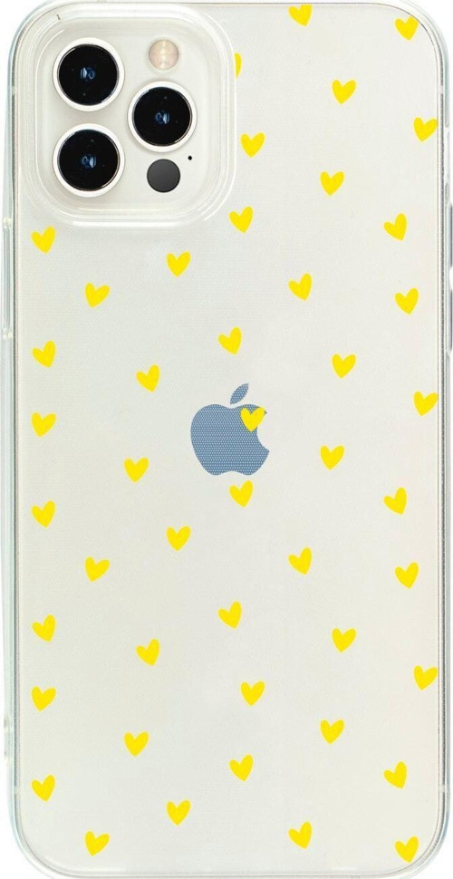 İphone 15 Pro Minik Kalpler Sarı Desenli Şeffaf Telefon Kılıfı
