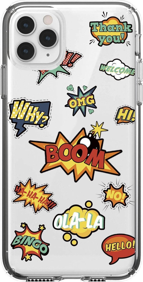 İphone 11 Pro Max Uyumlu Stickers Desenli Premium Şeffaf Silikon Kılıf