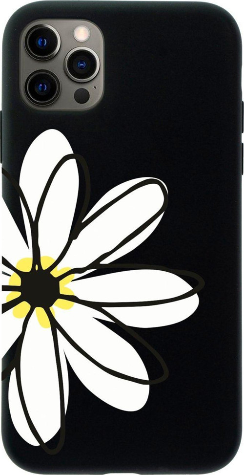 Iphone 12 Pro Max Papatya Tasarımlı Siyah Telefon Kılıfı
