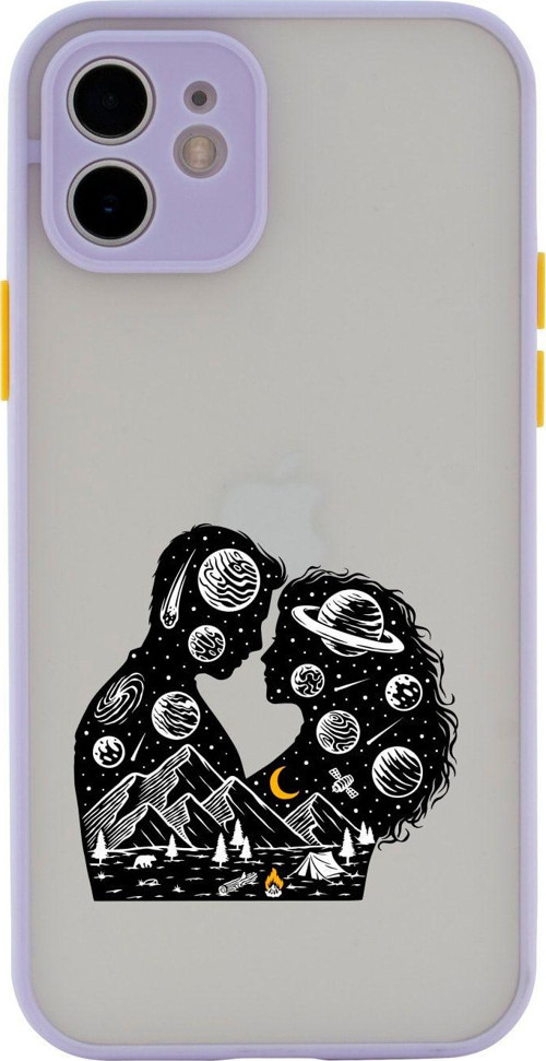 Iphone 11 Lüx Kamera Lens Korumalı Romantic Illustration Desenli Lila Telefon Kılıfı