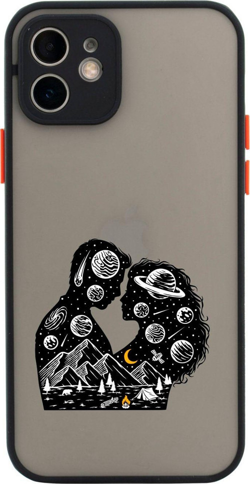 Iphone 11 Lüx Kamera Lens Korumalı Romantic Illustration Desenli Siyah Telefon Kılıfı
