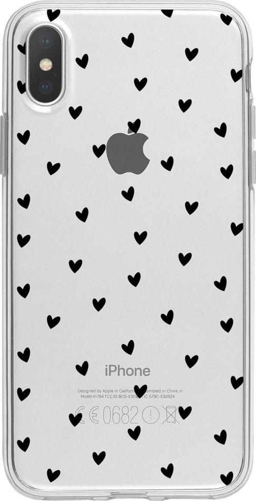 İphone Xs Max Minik Kalpler Siyah Desenli Şeffaf Telefon Kılıfı