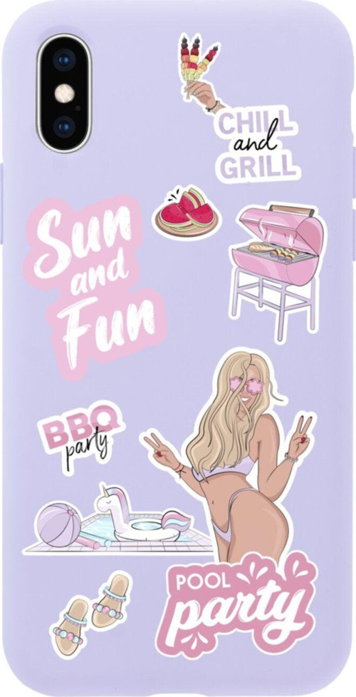 İphone Xs Pool Party Tasarımlı Lila Telefon Kılıfı