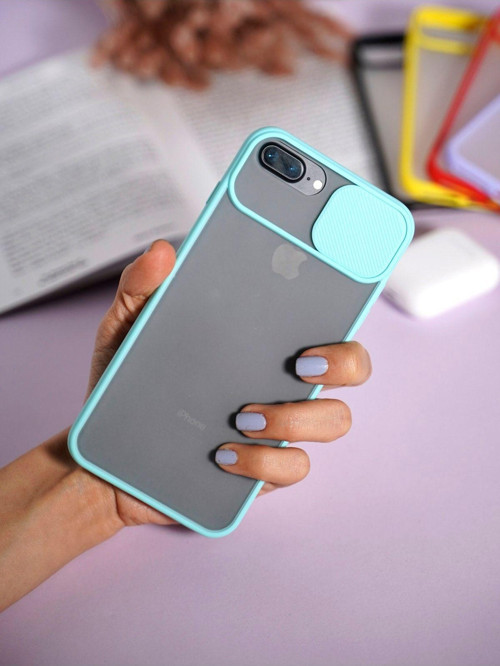İphone 7 Plus Kamera Koruma Sürgülü Kapaklı Su Yeşil Telefon Kılıfı