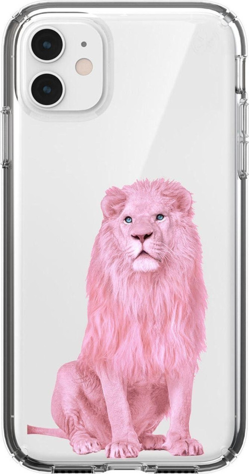 Iphone 11 Pembe Aslan Tasarımlı Şeffaf Telefon Kılıfı