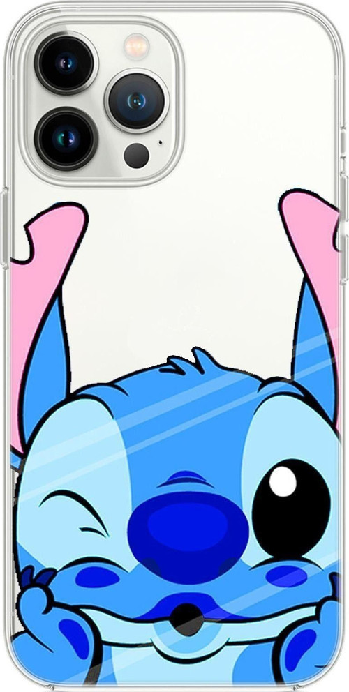 İphone 14 Pro Max Uyumlu Stitch Desenli Şeffaf Silikonlu Telefon Kılıfı
