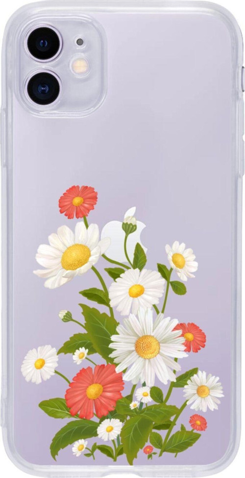 Iphone 11 Renkli Papatyalar Şeffaf Telefon Kılıfı