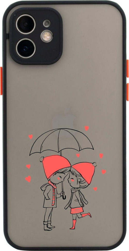 Iphone 11 Lüx Kamera Lens Korumalı Couple Desenli Siyah Telefon Kılıfı