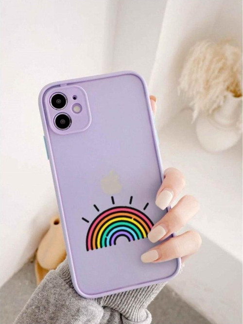 Iphone 11 Kamera Lens Korumalı Gökkuşağı Desenli Lüx Lila Telefon Kılıfı