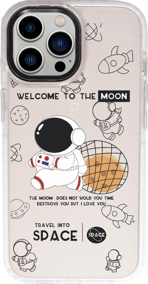 İphone 15 Pro Max Uyumlu Sevimli Astronot Desenli Candy Bumper Darbe Emci Silikonlu Telefon Kılıfı