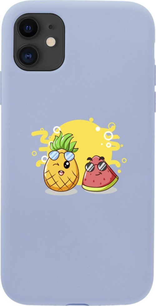 Iphone 11 Ananas Ve Karpuz Tasarımlı Lila Telefon Kılıfı