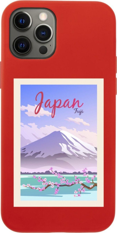 Iphone 12 Pro Japan Fuji Tasarımlı Kırmızı Telefon Kılıfı
