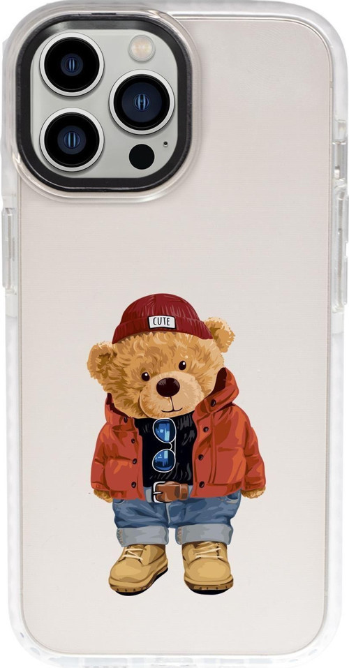 İphone 15 Pro Uyumlu Teddy Bear Desenli Candy Bumper Darbe Emci Silikonlu Telefon Kılıfı