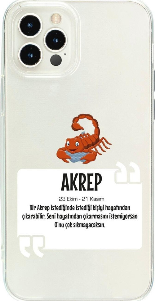İphone 15 Pro Max Akrep Burcu Desenli Şeffaf Telefon Kılıfı