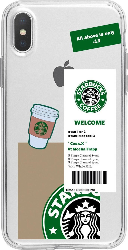 İphone Xs Kahve Sticker Desenli Şeffaf Telefon Kılıfı