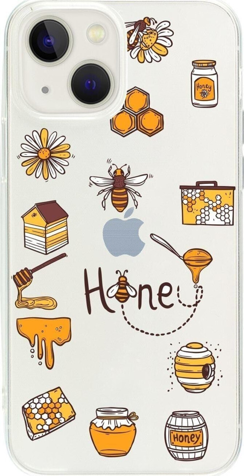 İphone 15 Honey Desenli Şeffaf Telefon Kılıfı