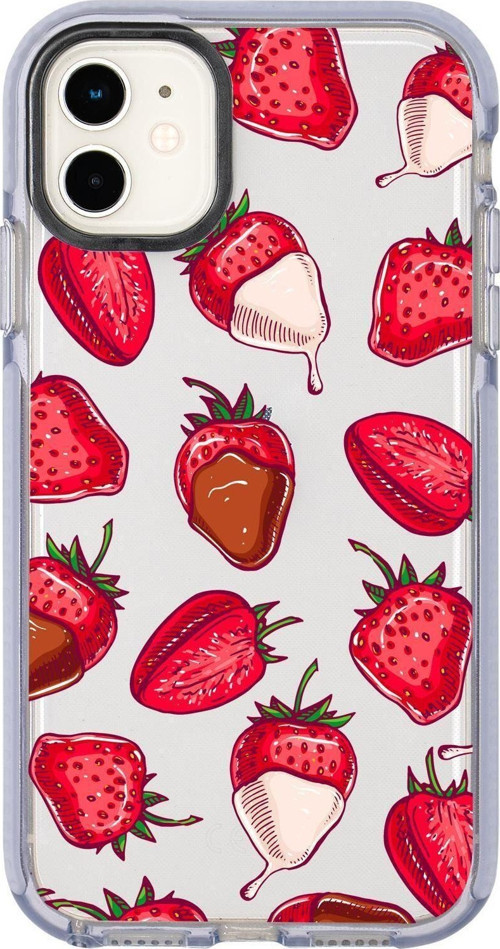 Iphone 11 Çikolatalı Çilek Desenli Candy Bumper Silikonlu Telefon Kılıfı