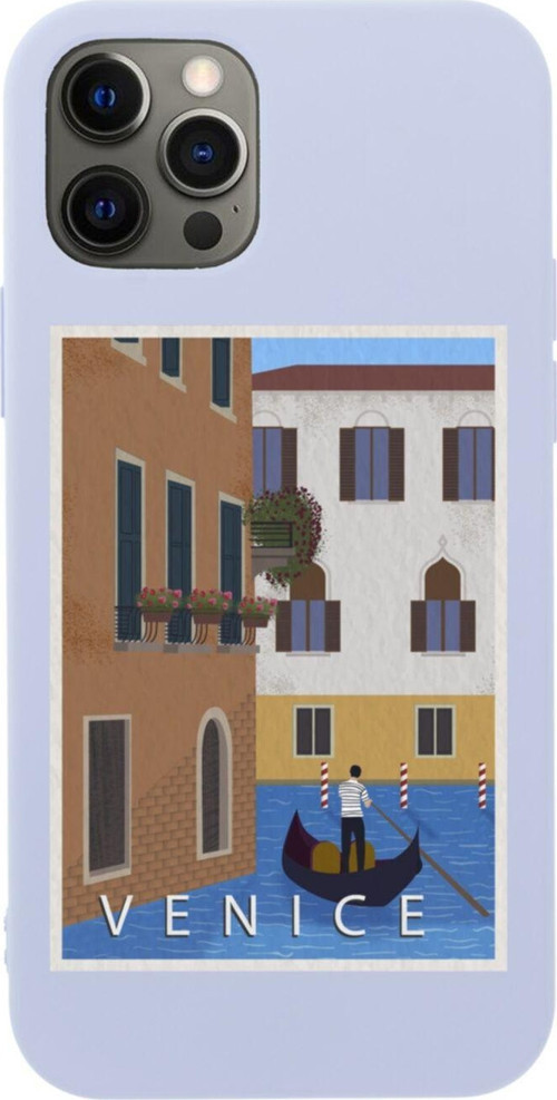 Iphone 12 Pro Uyumlu Venice Gondola Tasarımlı Lila Telefon Kılıfı