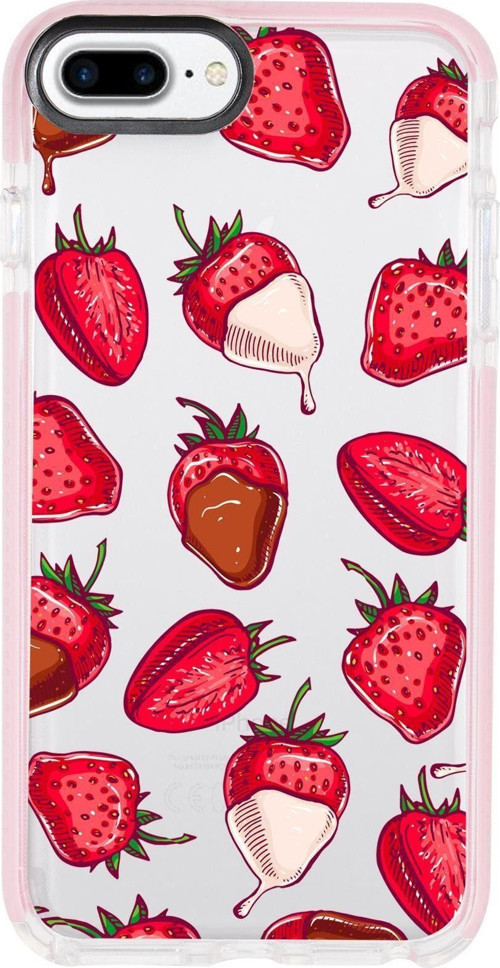 İphone 8 Plus Çikolatalı Çilek Desenli Candy Bumper Silikonlu Telefon Kılıfı