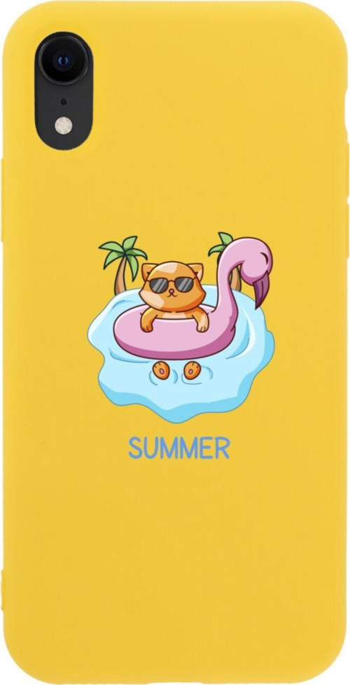 İphone Xr Summer Cat Tasarımlı Sarı Telefon Kılıfı