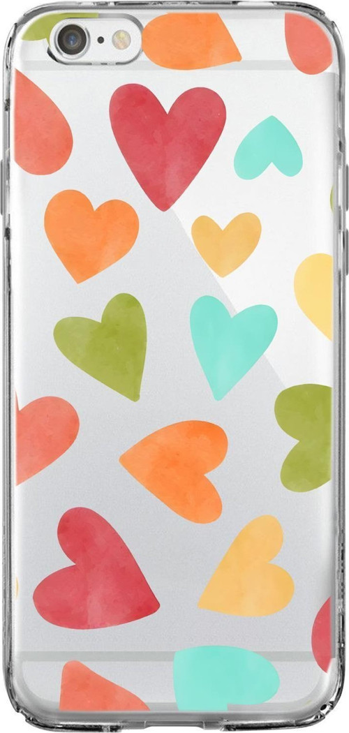 İphone 6 Plus Uyumlu Renkli Kalpler Desenli Premium Şeffaf Silikon Kılıf