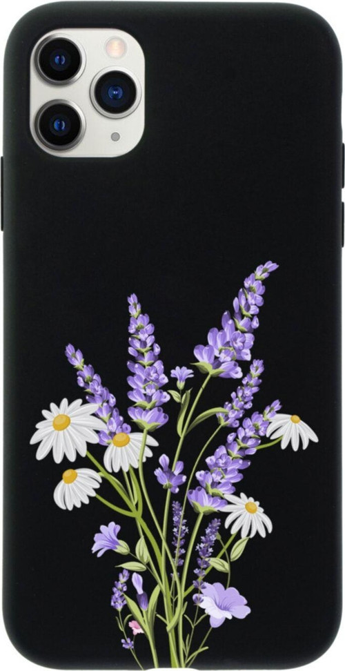 Iphone 11 Pro Lavander Tasarımlı Siyah Telefon Kılıfı