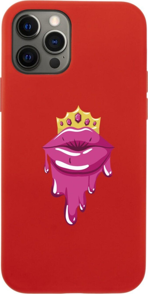 Iphone 12 Pro Crown Lip Tasarımlı Kırmızı Telefon Kılıfı