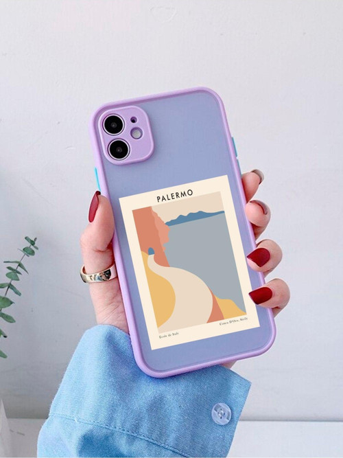 İphone 12 Uyumlu Lila Kamera Lens Korumalı Palermo Desenli Lüx Telefon Kılıfı