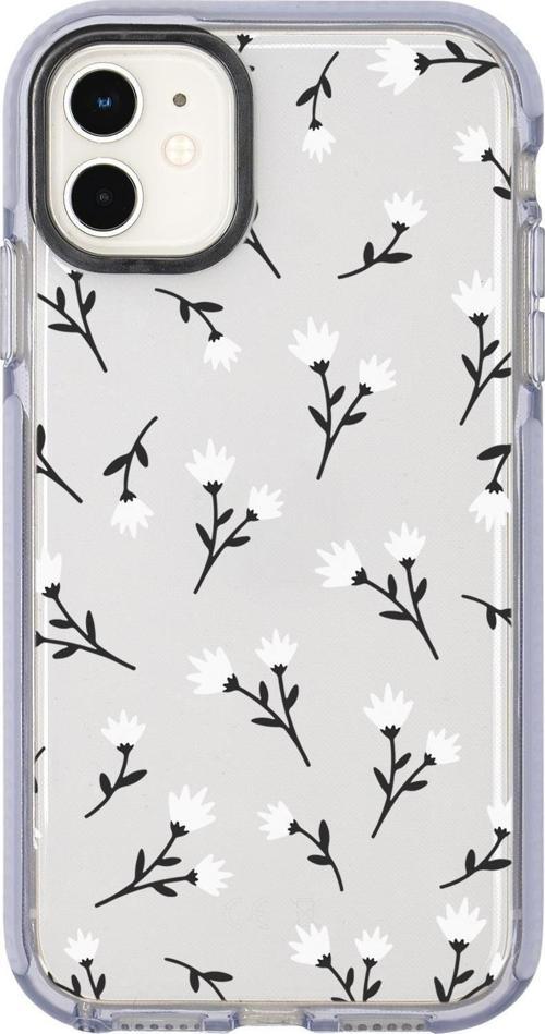 İphone 12 Uyumlu Beyaz Çiçekler Desenli Candy Bumper Silikonlu Telefon Kılıfı