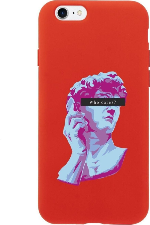 İphone Se Who Cares Tasarımlı Kırmızı Telefon Kılıfı