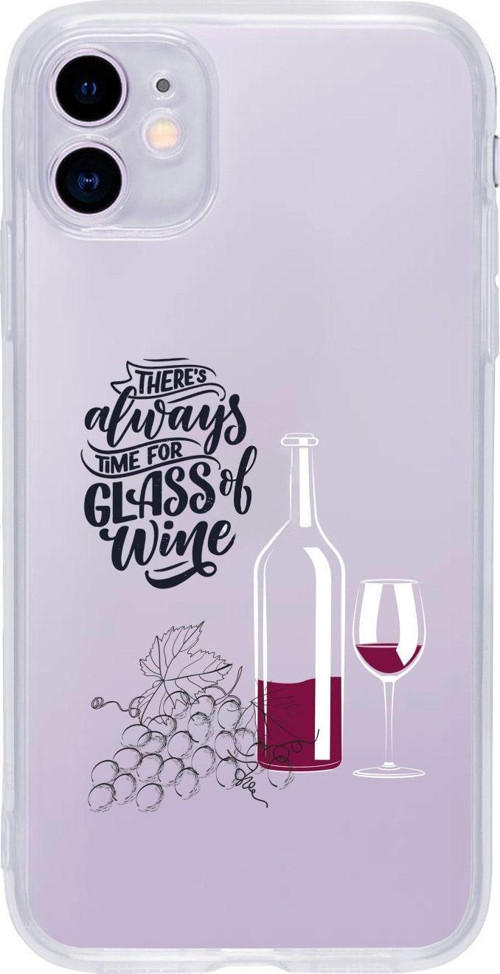 Iphone 11 Uyumlu Wine Tasarımlı Premium Şeffaf Silikon Kılıf