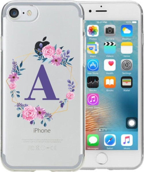 Mor Çiçekli A Harfli Şeffaf İphone 7 Telefon Kılıfı