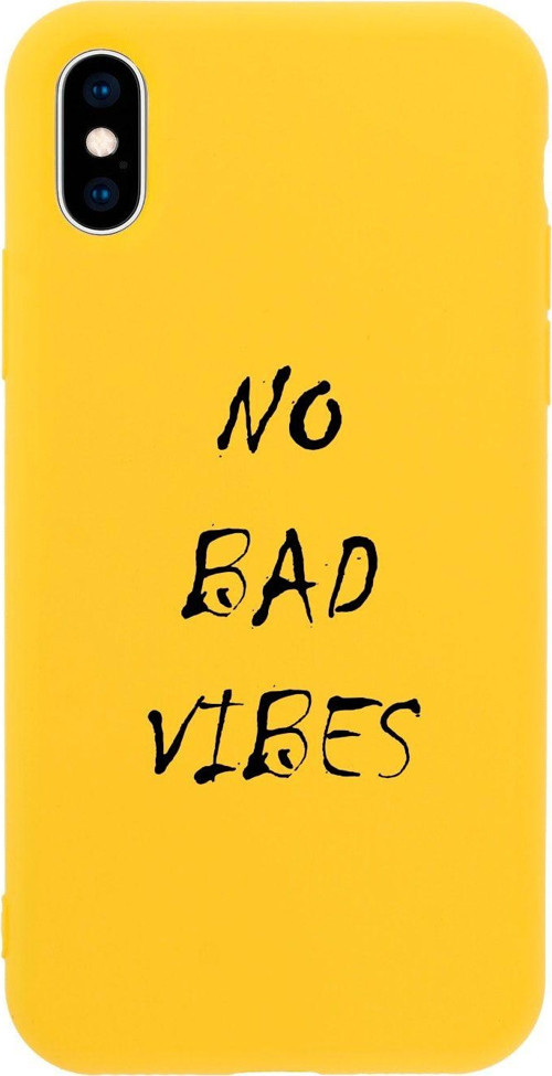 İphone Xs No Bad Vibes Tasarımlı Sarı Telefon Kılıfı